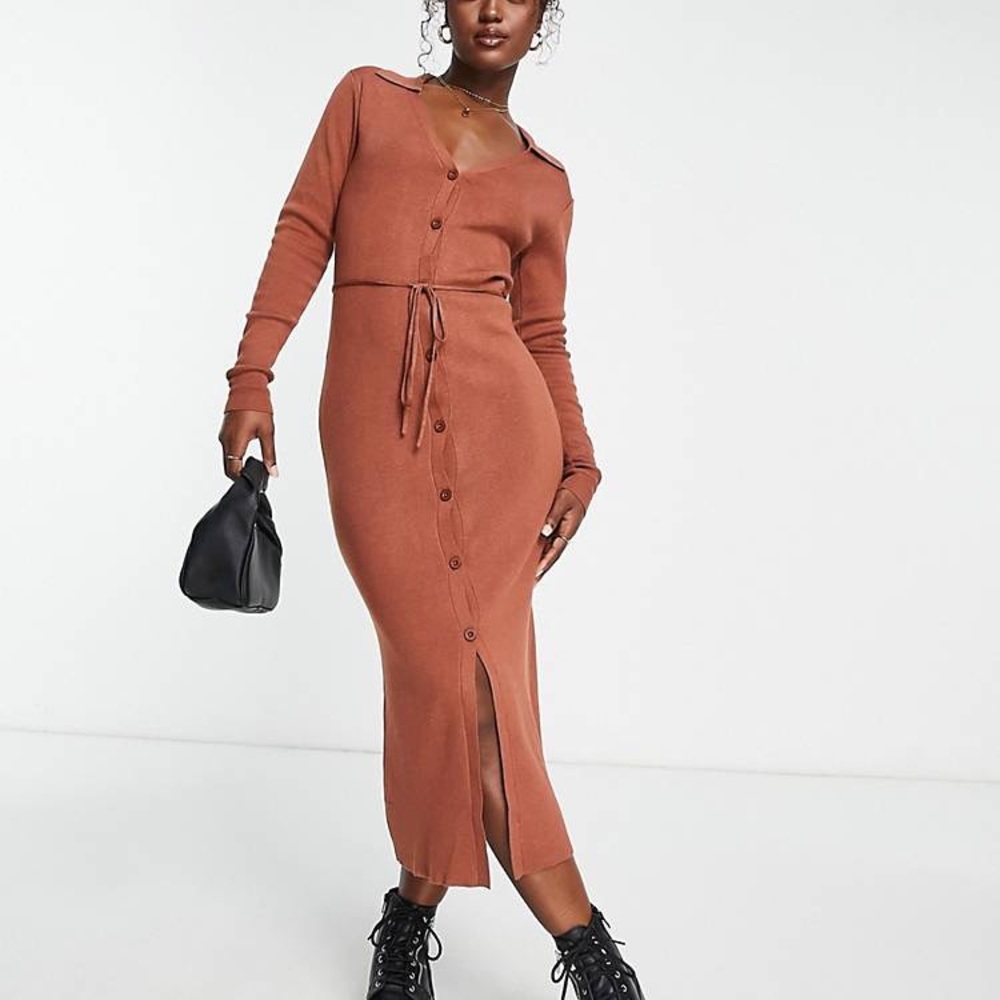 ASOS Knit Midi Dress - apricot rust color